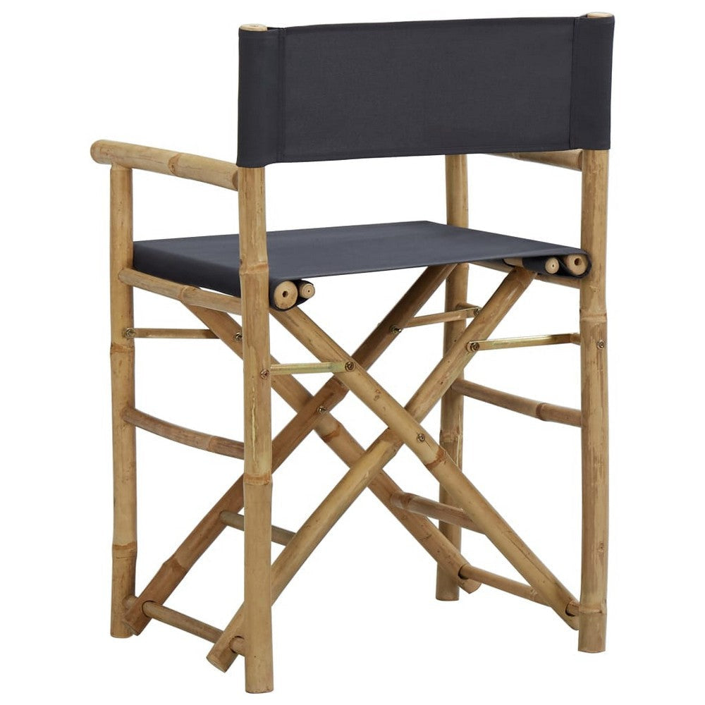 Folding Director’s Chairs Set of 2 X Shape Base Bamboo Dark Gray