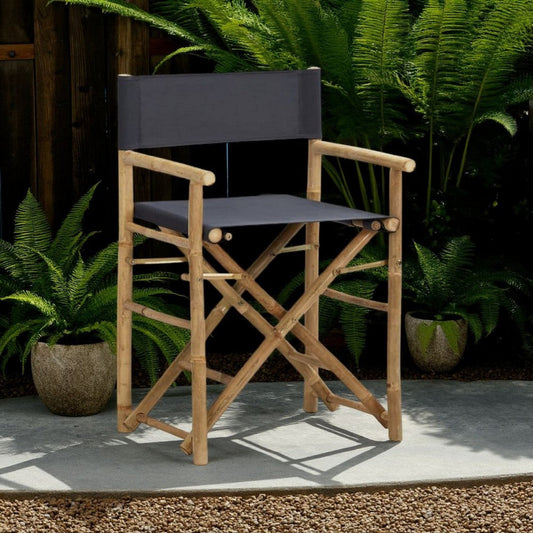 Folding Director's Chairs Set of 2, X Shape Base, Bamboo, Dark Gray