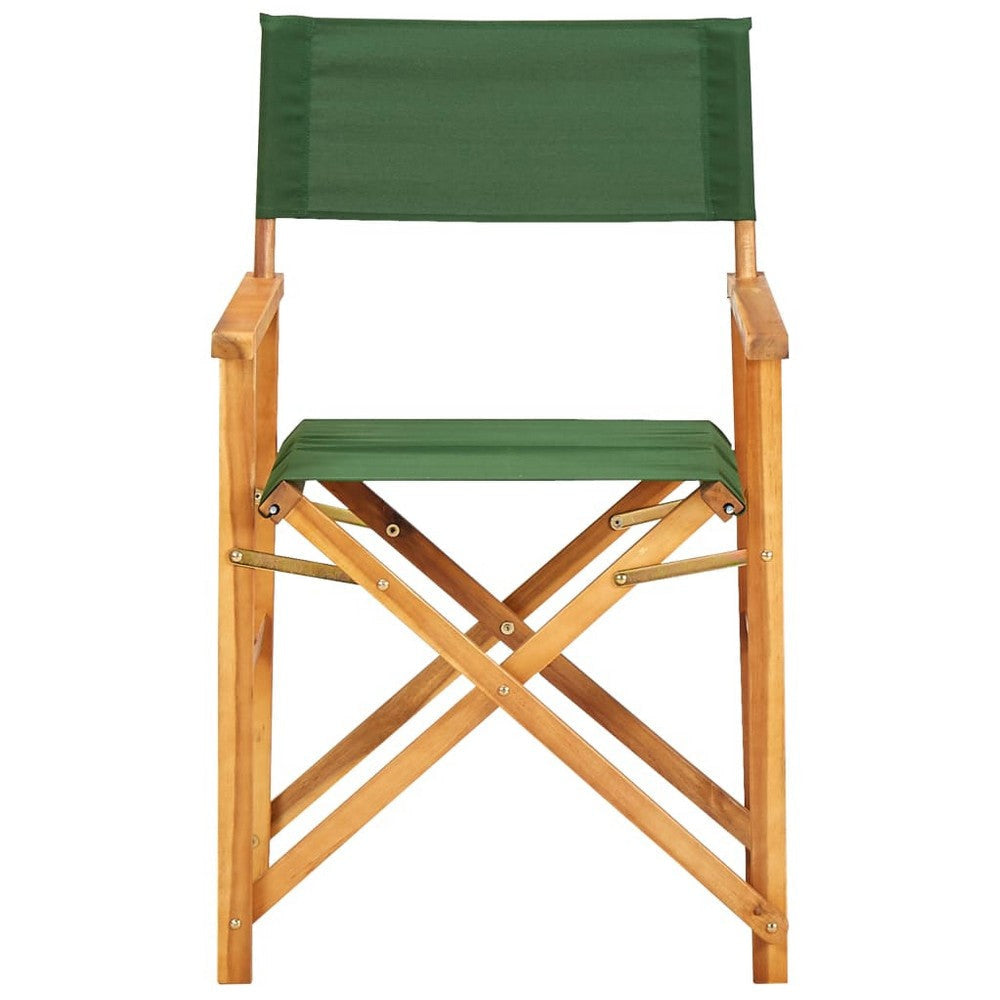 Folding Director’s Chairs Set of 2 X Shape Base Acacia Wood Green