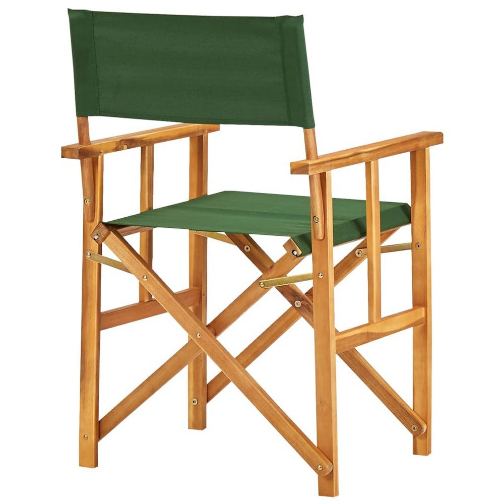 Folding Director’s Chairs Set of 2 X Shape Base Acacia Wood Green