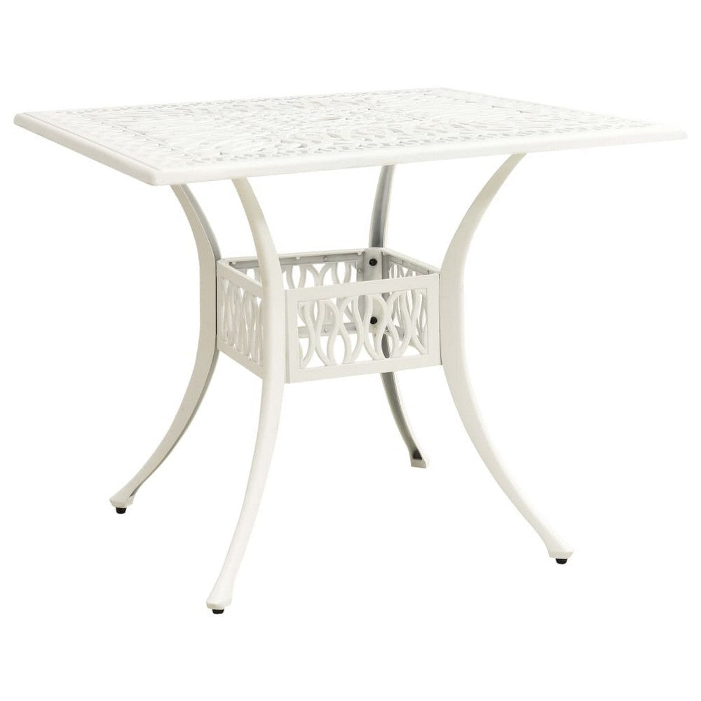 5 Piece Patio Bistro Table Set, 4 Chairs, Square, White Cast Aluminium