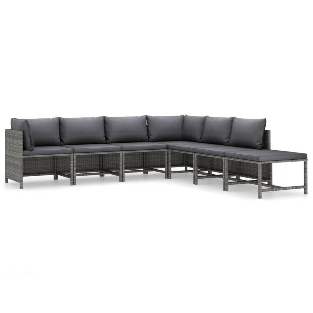 Avio 7pc Outdoor Modular Sofa Set with Ottoman Dark Gray Poly Rattan