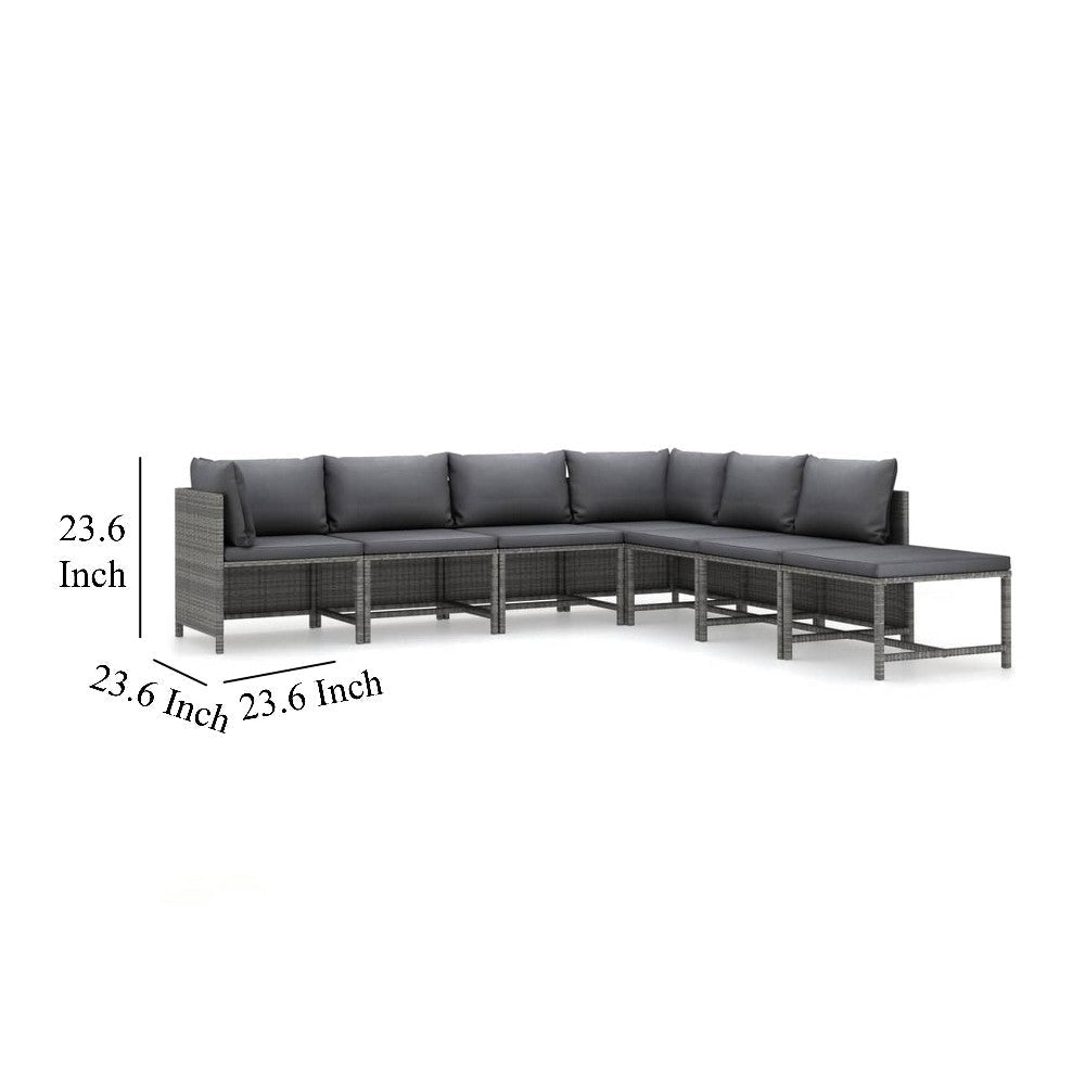 Avio 7pc Outdoor Modular Sofa Set with Ottoman Dark Gray Poly Rattan