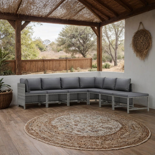 Avio 7pc Outdoor Modular Sofa Set with Ottoman, Dark Gray Poly Rattan