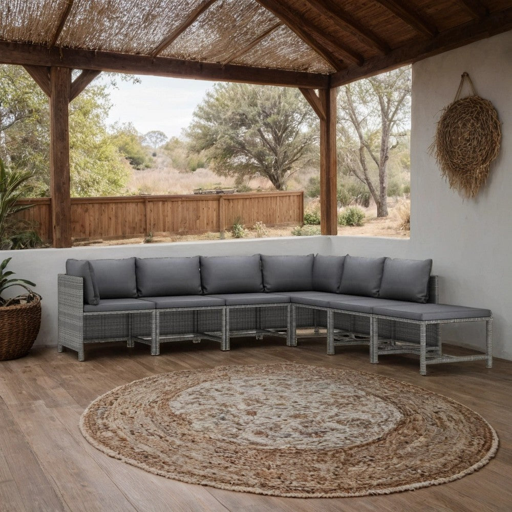 Avio 7pc Outdoor Modular Sofa Set with Ottoman, Dark Gray Poly Rattan