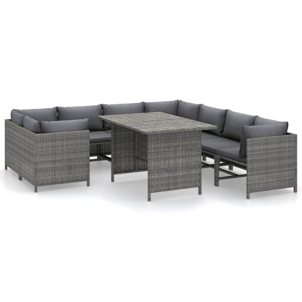 Avio 9pc Outdoor Modular Sofa Set, Square Coffee Table, Gray Rattan