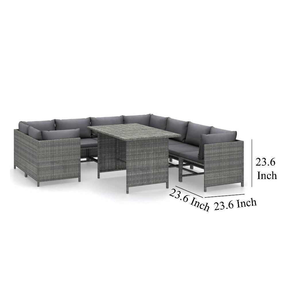 Avio 9pc Outdoor Modular Sofa Set Square Coffee Table Gray Rattan BM325789