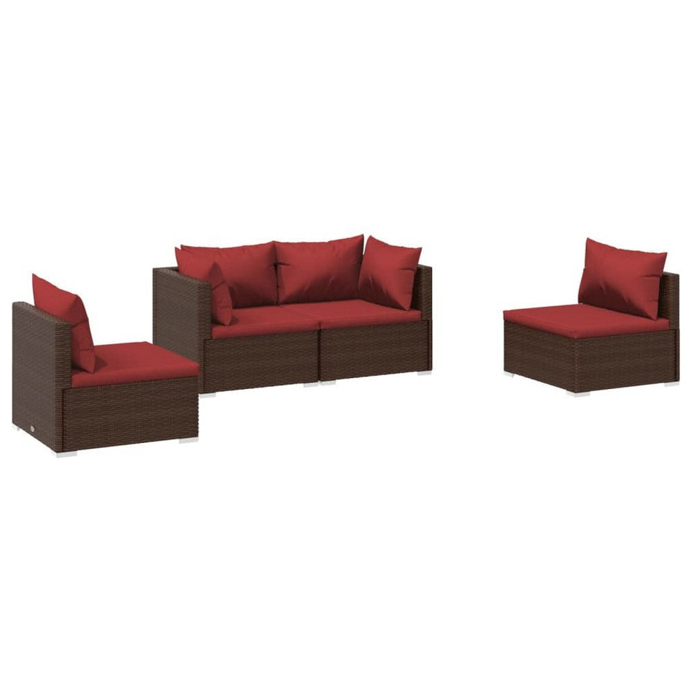 Joez 4pc Outdoor Modular Lounge Sofa Set, Coffee Table, Rattan, Red