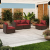 Joez 4pc Outdoor Modular Lounge Sofa Set, Coffee Table, Rattan, Red