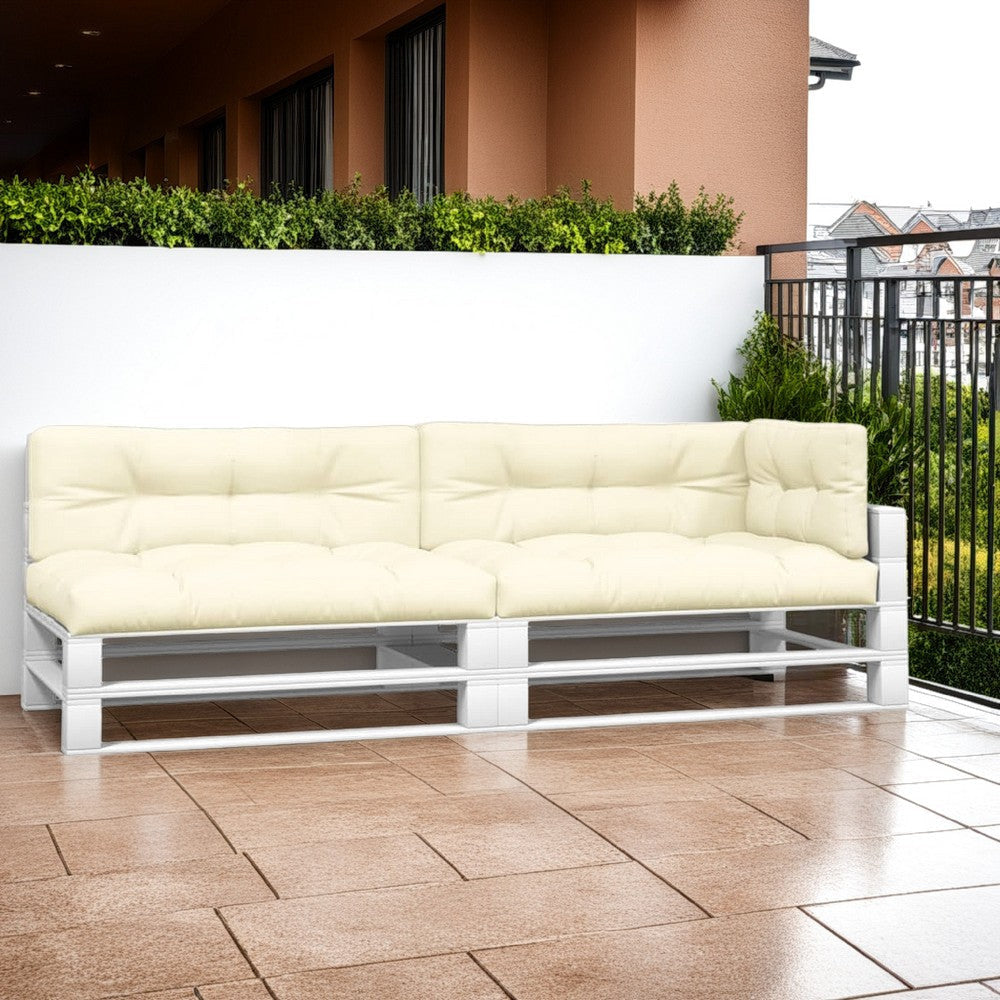 5pc Pallet Cushions For Bench, 47", Tufted Stitched Cream White Fabric