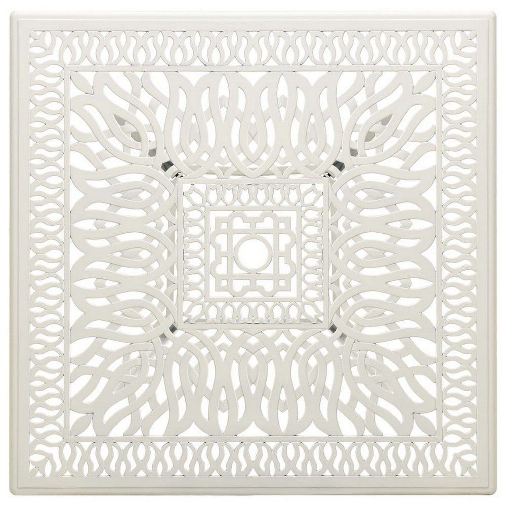 Outdoor Breakfast Dining Table, 35" Square, Lattice White Aluminium