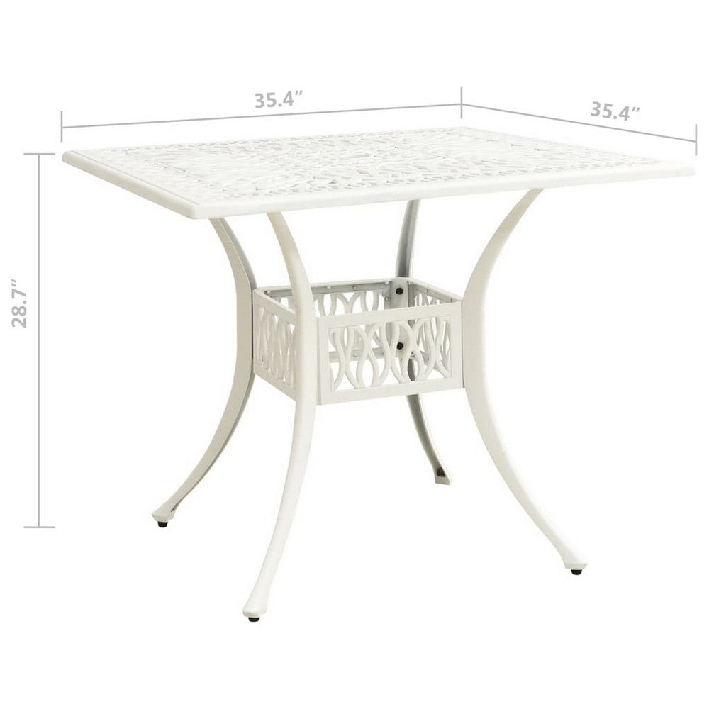 Outdoor Breakfast Dining Table, 35" Square, Lattice White Aluminium