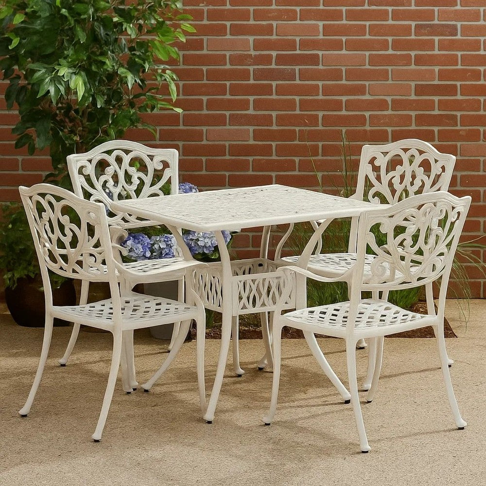 Outdoor Breakfast Dining Table, 35" Square, Lattice White Aluminium
