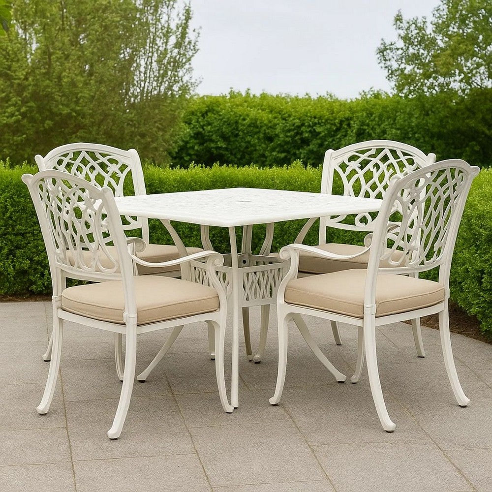 Outdoor Breakfast Dining Table, 35" Square, Lattice White Aluminium
