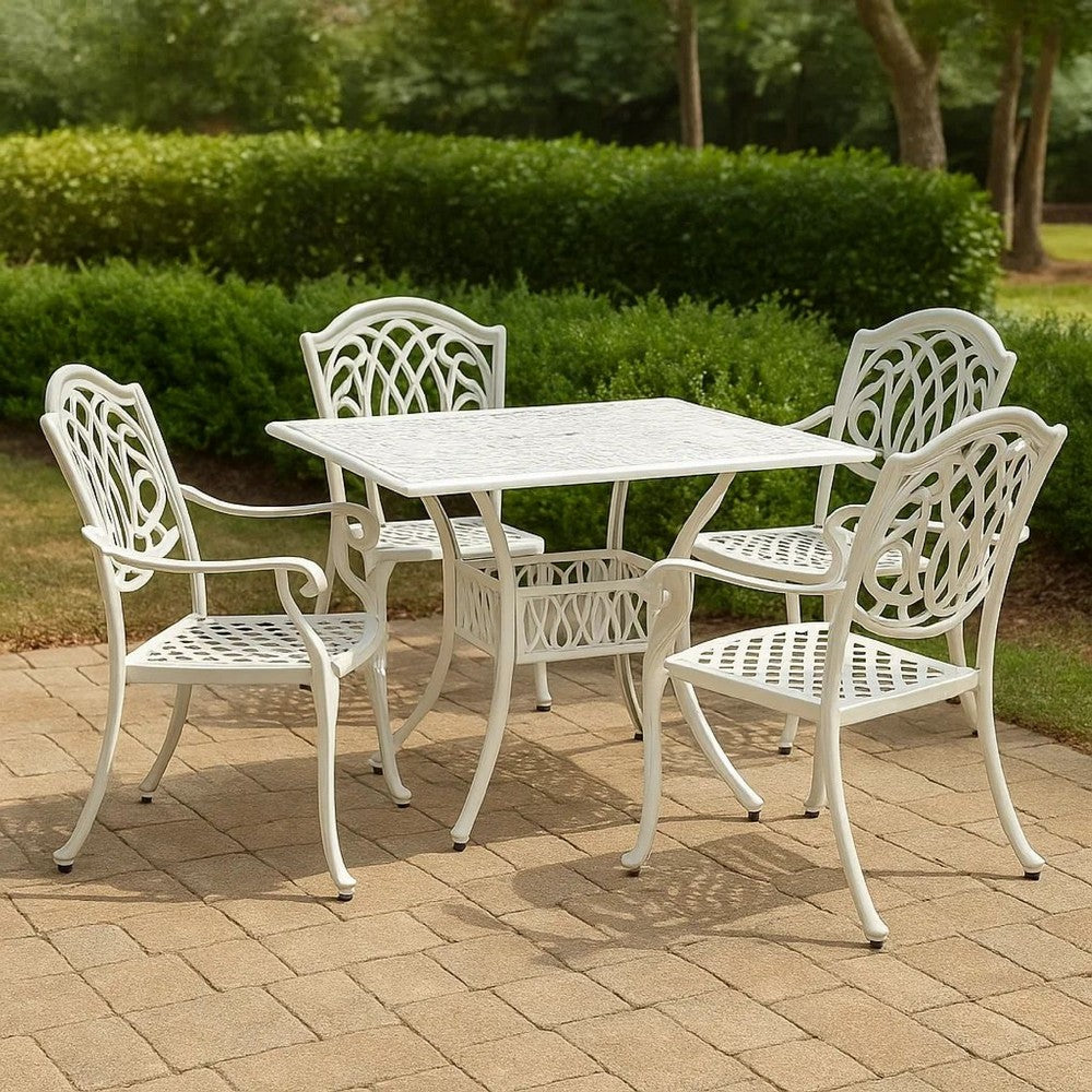 Outdoor Breakfast Dining Table, 35" Square, Lattice White Aluminium