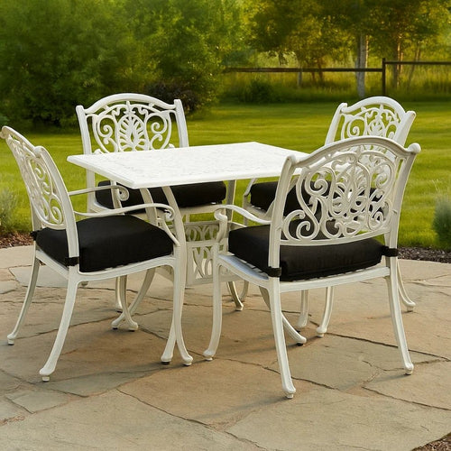 Outdoor Breakfast Dining Table, 35" Square, Lattice White Aluminium