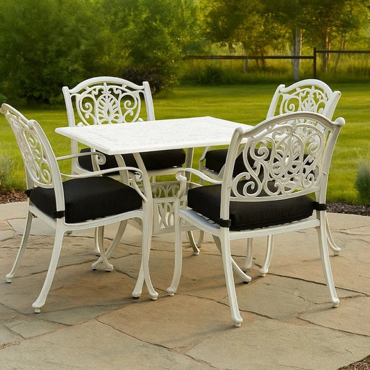 Outdoor Breakfast Dining Table, 35" Square, Lattice White Aluminium