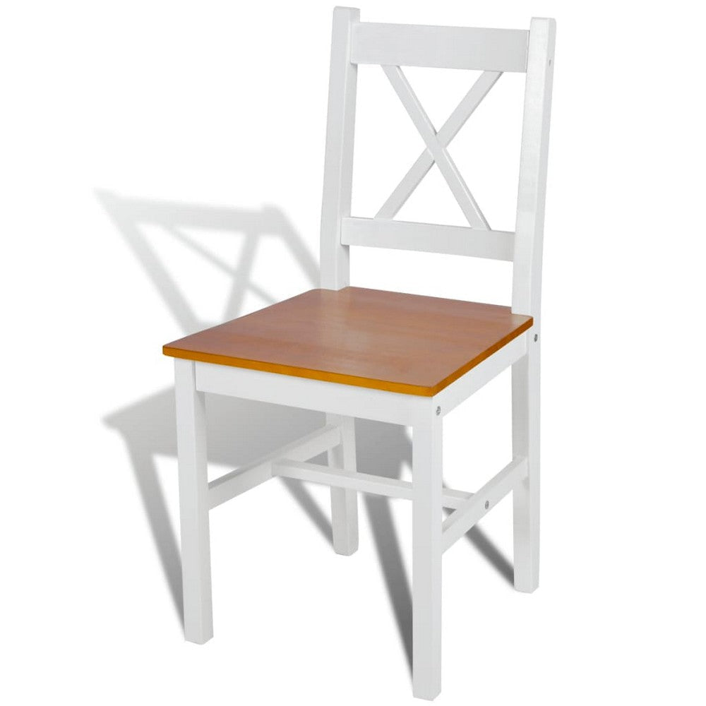 Outdoor Dining Side Chair Set of 4 Square Brown Pine Wood Seat White BM325798