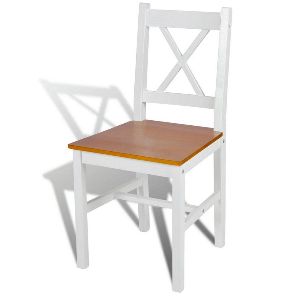 Outdoor Dining Side Chair Set of 4 Square Brown Pine Wood Seat White BM325798