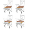 Outdoor Dining Side Chair Set of 4, Square Brown Pine Wood Seat, White