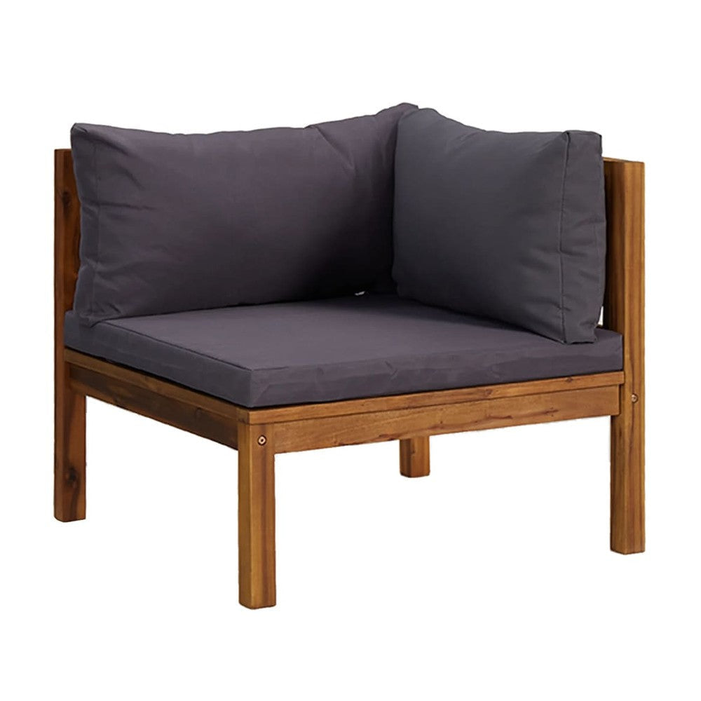 Outdoor Modular Sofa 4 Seater Brown Solid Acacia Wood Gray Cushions BM325802