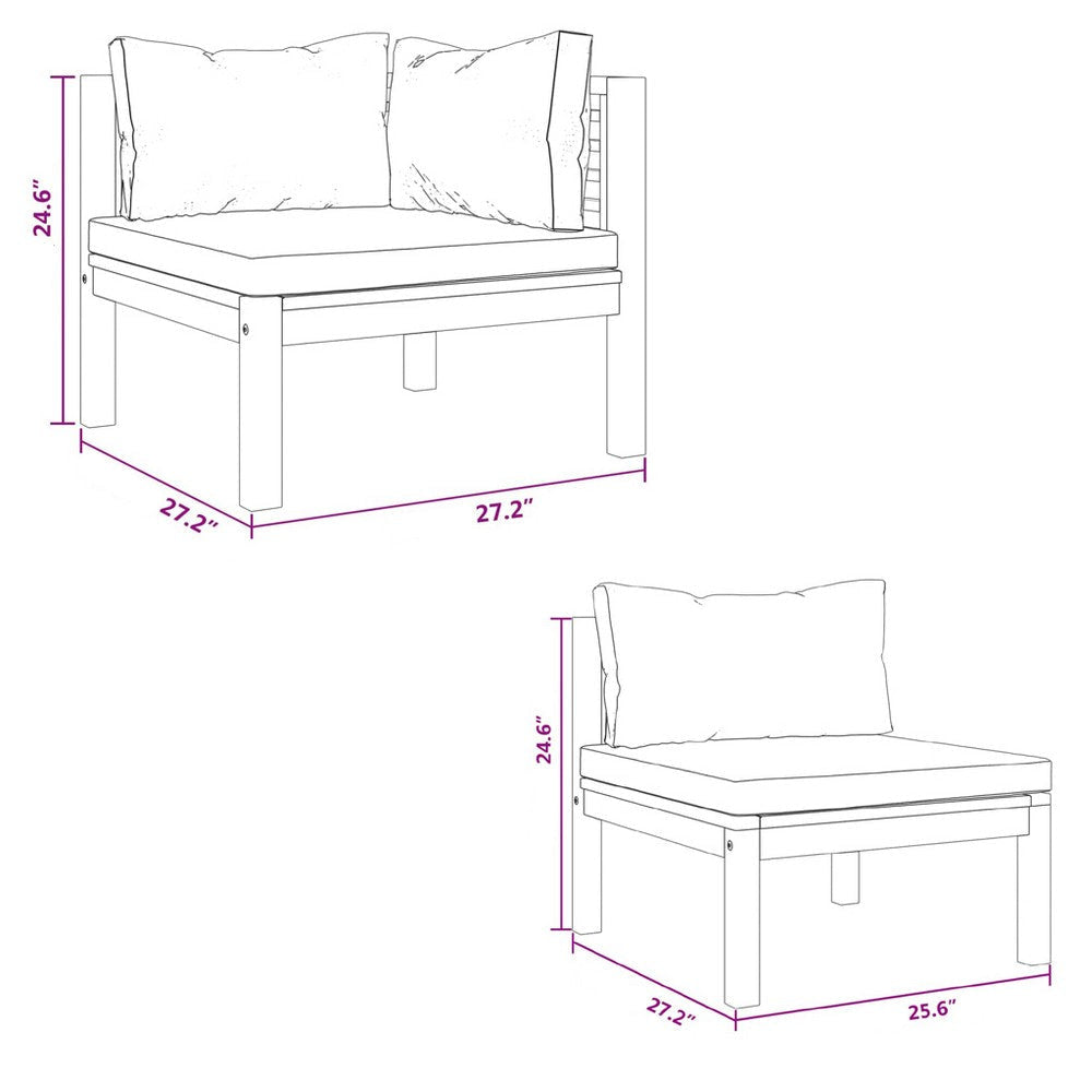 Outdoor Modular Sofa 4 Seater Brown Solid Acacia Wood Gray Cushions BM325802