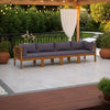 Outdoor Modular Sofa, 4 Seater, Brown Solid Acacia Wood, Gray Cushions