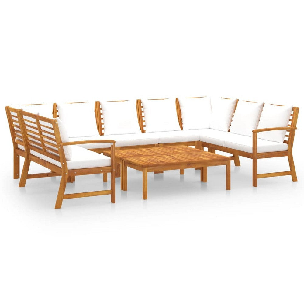 9pc Outdoor Patio Modular Sofa Set w Table Solid Acacia Wood White BM325804