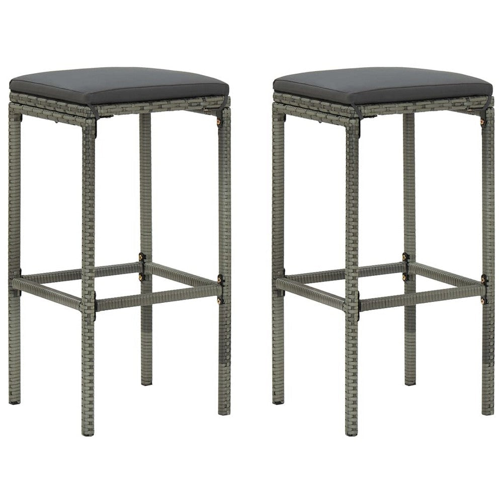 Outdoor Barstool Set of 2 with Cushions Gray Poly Rattan and Steel BM325805