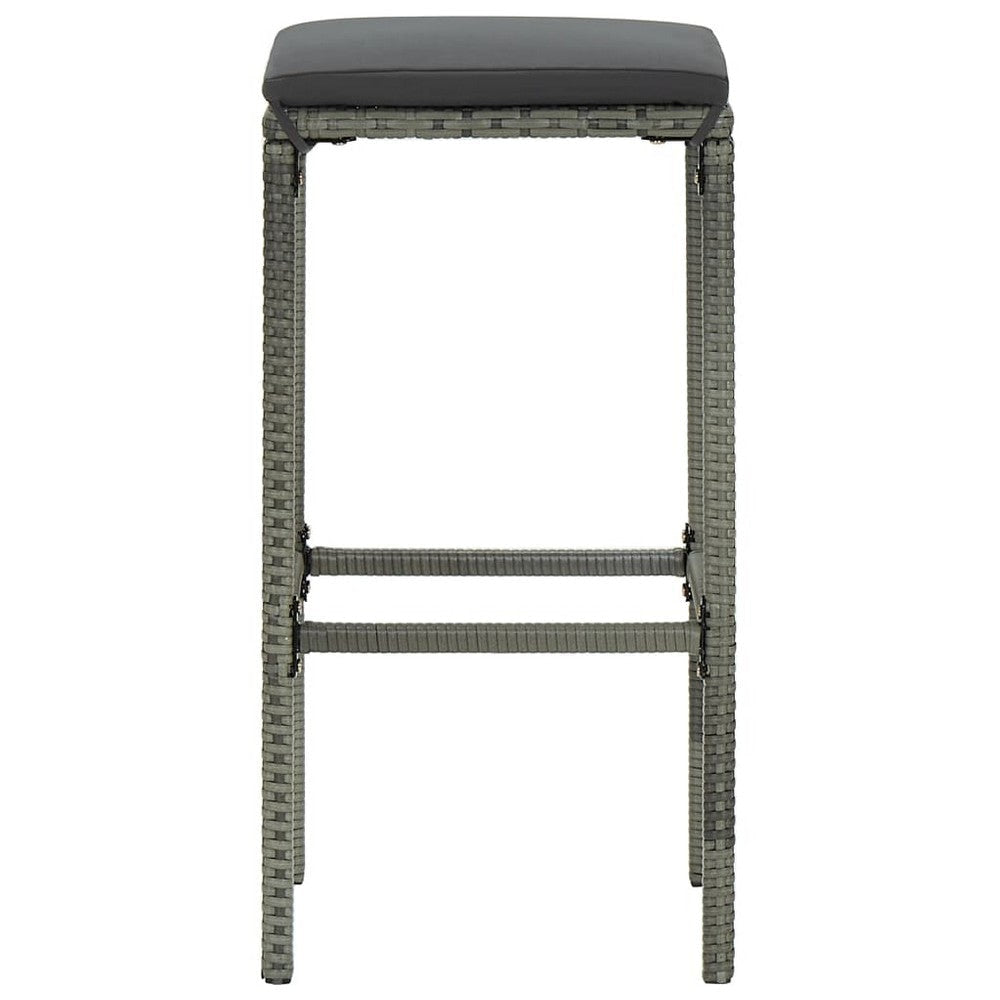 Outdoor Barstool Set of 2 with Cushions Gray Poly Rattan and Steel BM325805