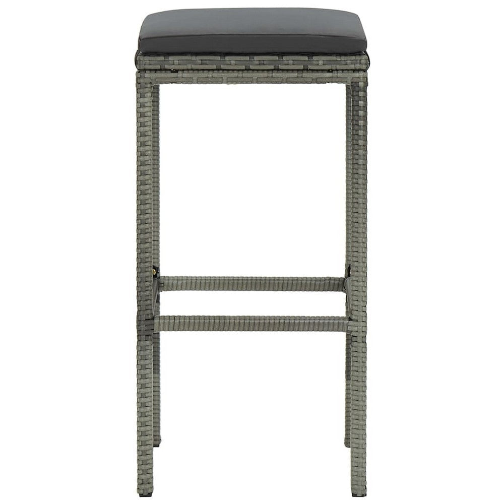 Outdoor Barstool Set of 2 with Cushions Gray Poly Rattan and Steel BM325805