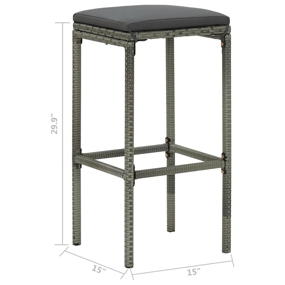 Outdoor Barstool Set of 2 with Cushions Gray Poly Rattan and Steel BM325805