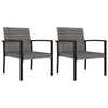 Outdoor Dining Side Chair Set of 2, Gray Poly Rattan, Black Steel
