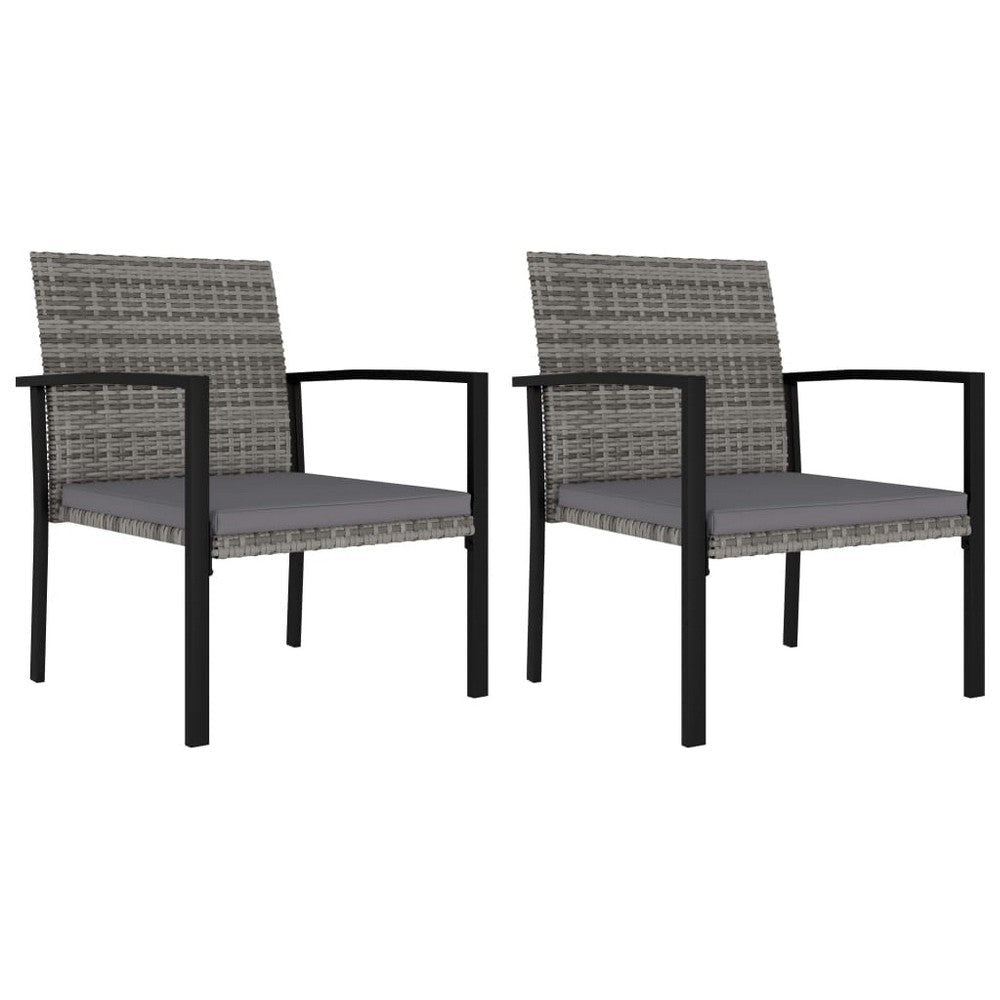Outdoor Dining Side Chair Set of 2, Gray Poly Rattan, Black Steel