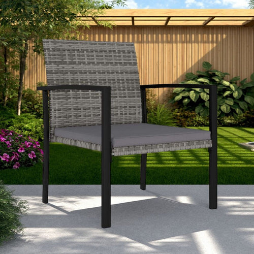 Outdoor Dining Side Chair Set of 2, Gray Poly Rattan, Black Steel