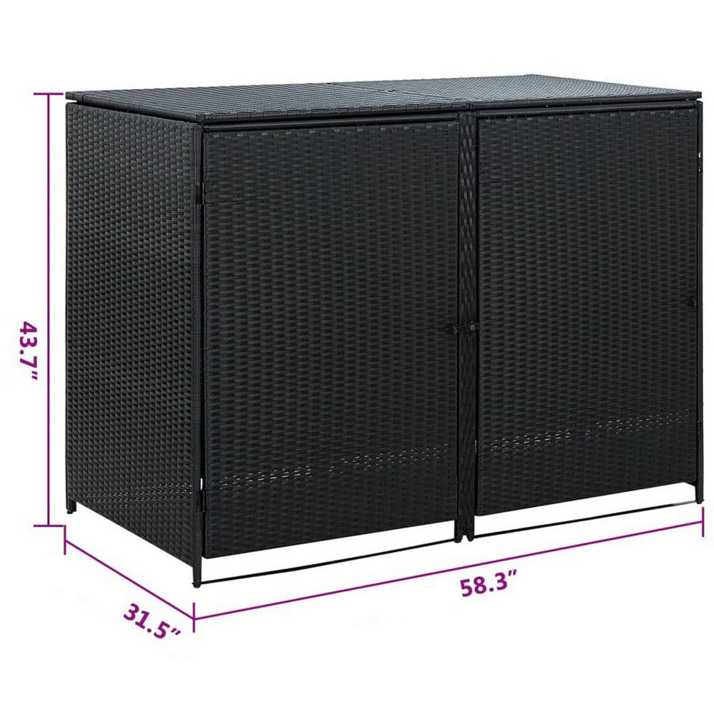 Double Garbage Bin Shed Outdoor Storage Black Rattan Steel Frame BM325807