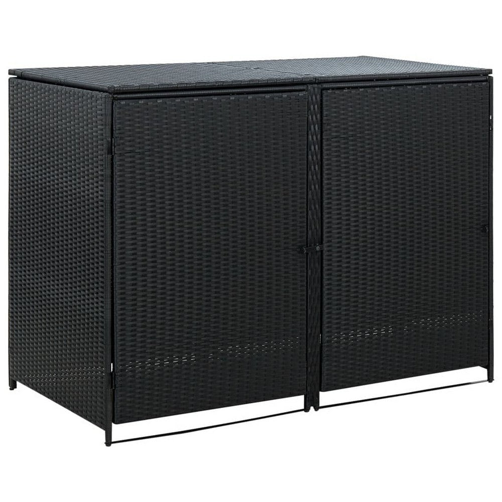 Double Garbage Bin Shed, Outdoor Storage, Black Rattan, Steel Frame