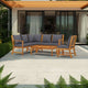 Roma 5 Piece Outdoor Modular Sofa Set, Dark Gray Cushions, Brown Wood