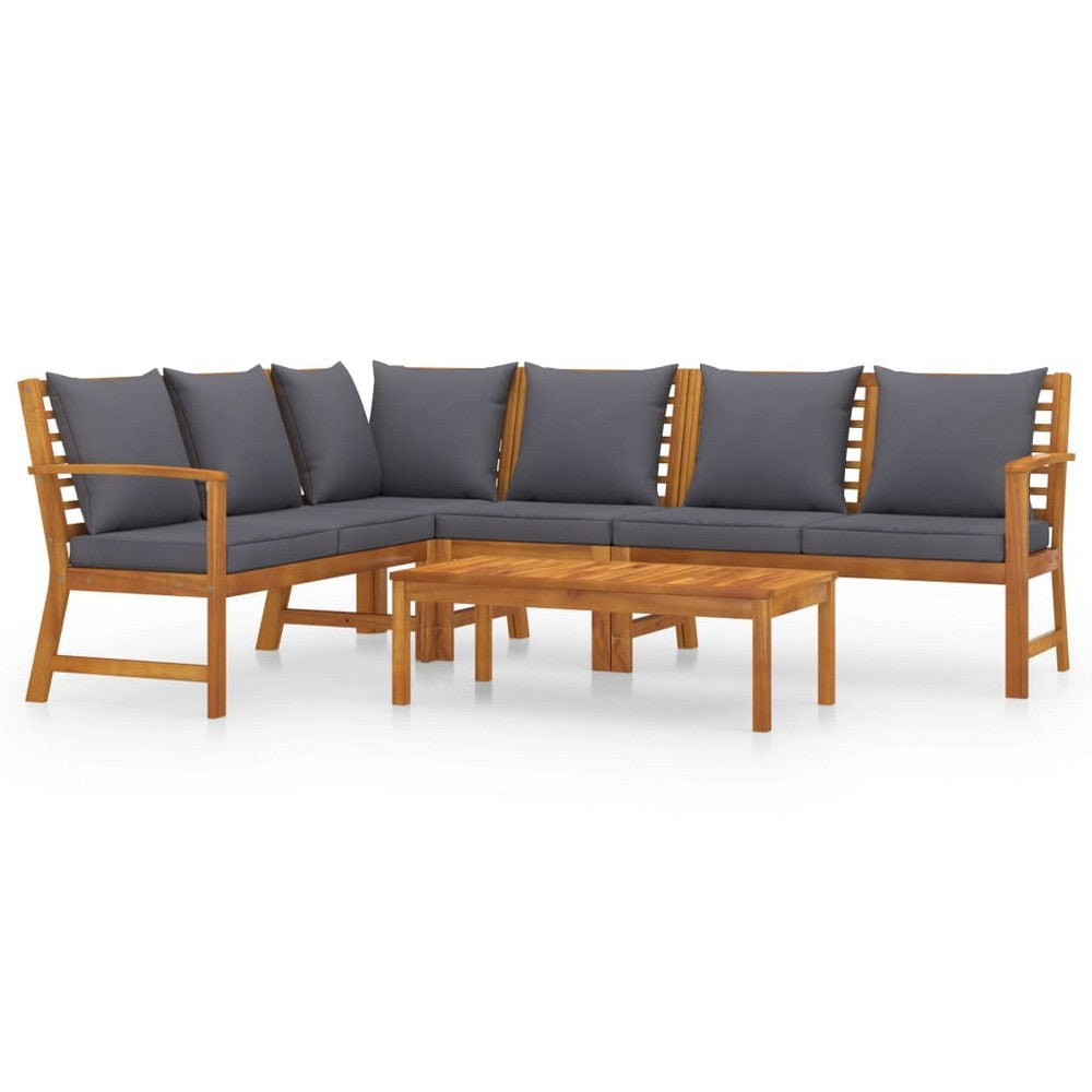 Roma 5 Piece Outdoor Modular Sofa and Chair Set, Gray, Coffee Table