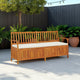 Outdoor Storage Bench, White Fabric Cushion, Brown Acacia Wood, 66"