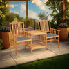 Outdoor 3 Piece Bistro Set, Slatted Design, Gray Fabric, Brown Wood