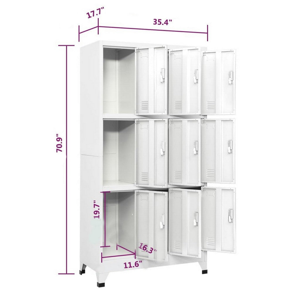 Rim Locker Cabinet 9 Storage Compartments Gray Steel Metal 71’’ BM325815