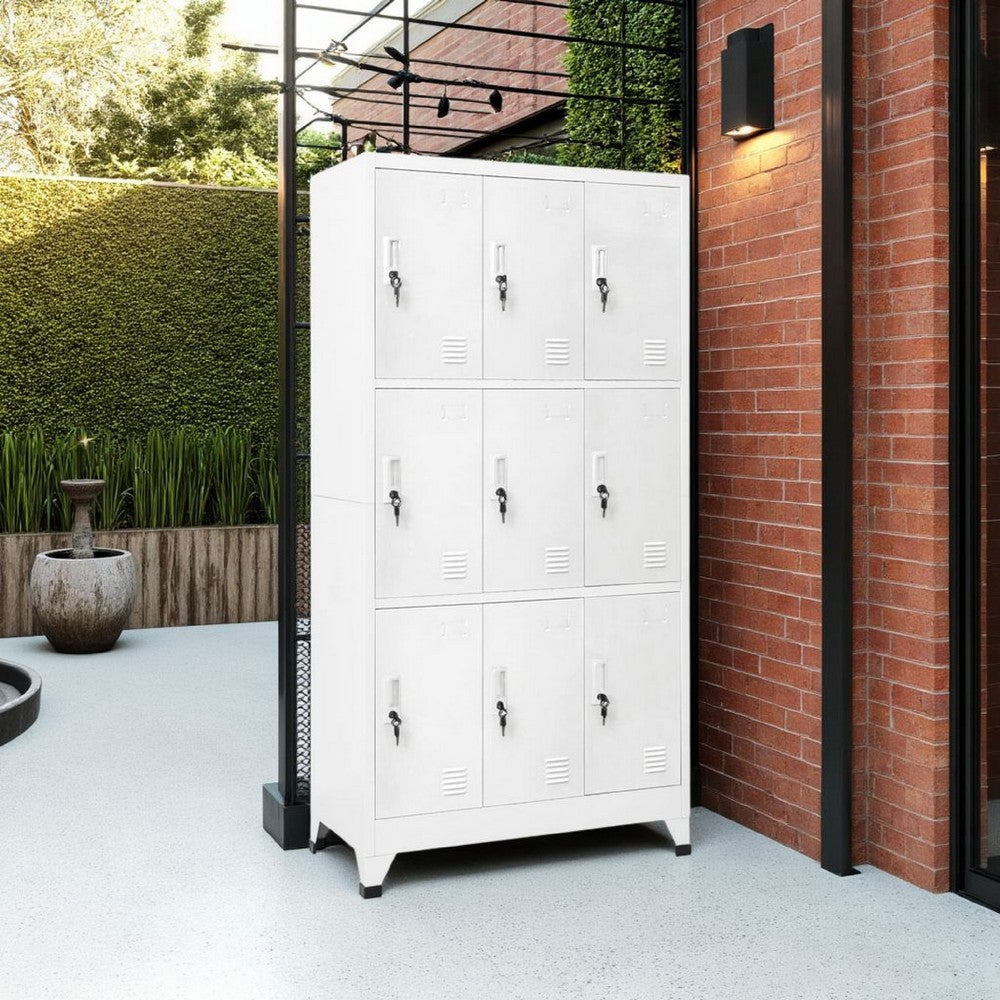 Rim Locker Cabinet, 9 Storage Compartments, Gray Steel Metal, 71"