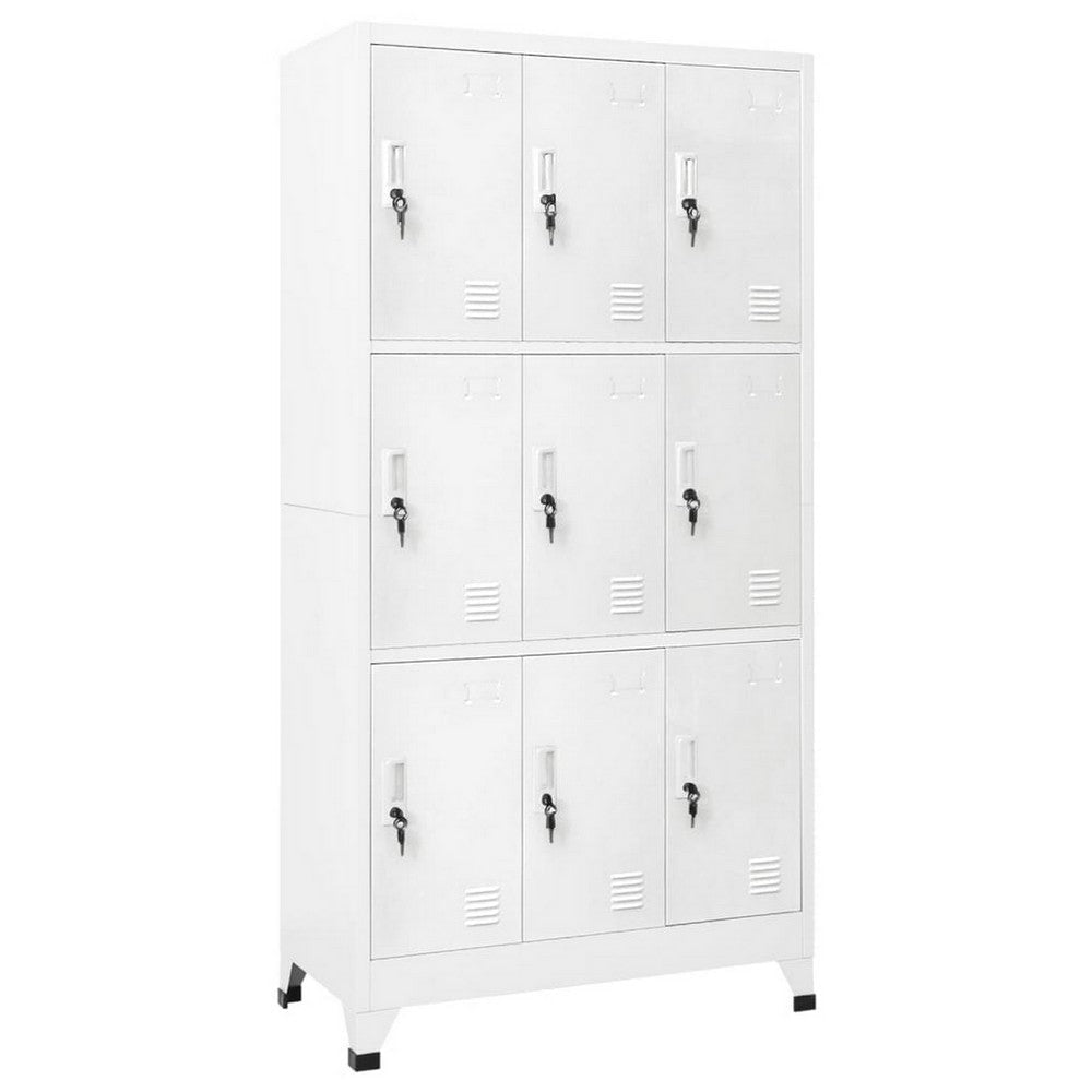 Rim Locker Cabinet, 9 Storage Compartments, Gray Steel Metal, 71"