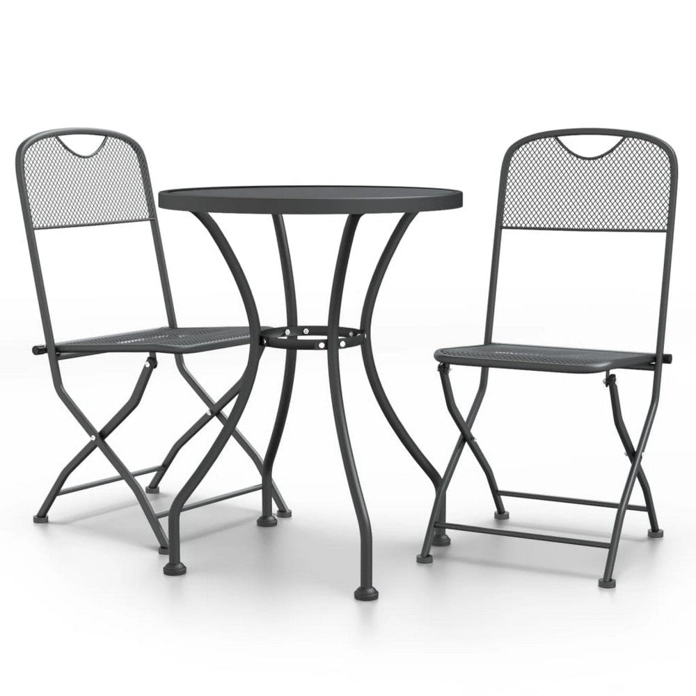 3pc Outdoor Bisto Breakfast Table and 2 Chair Set, Gray Metal