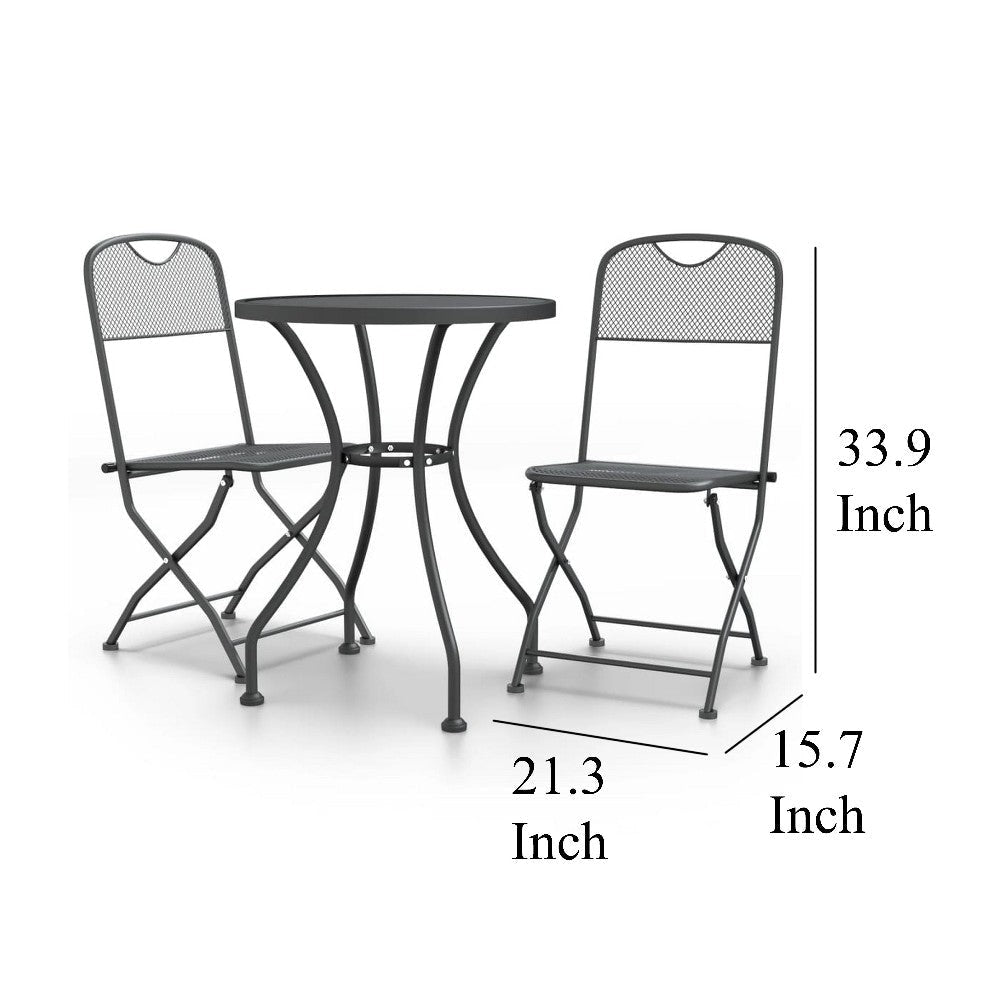 3pc Outdoor Bisto Breakfast Table and 2 Chair Set Gray Metal BM325816