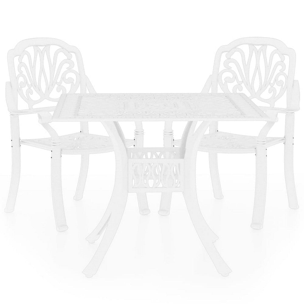 Outdoor 3 Piece Bistro Set, Trellis Pattern Chairs, White Aluminium