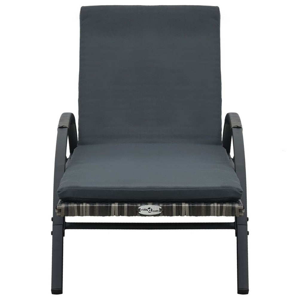 Sun Chaise Lounger with Cushion 79’’ Wheels Dark Gray Poly Rattan BM325818