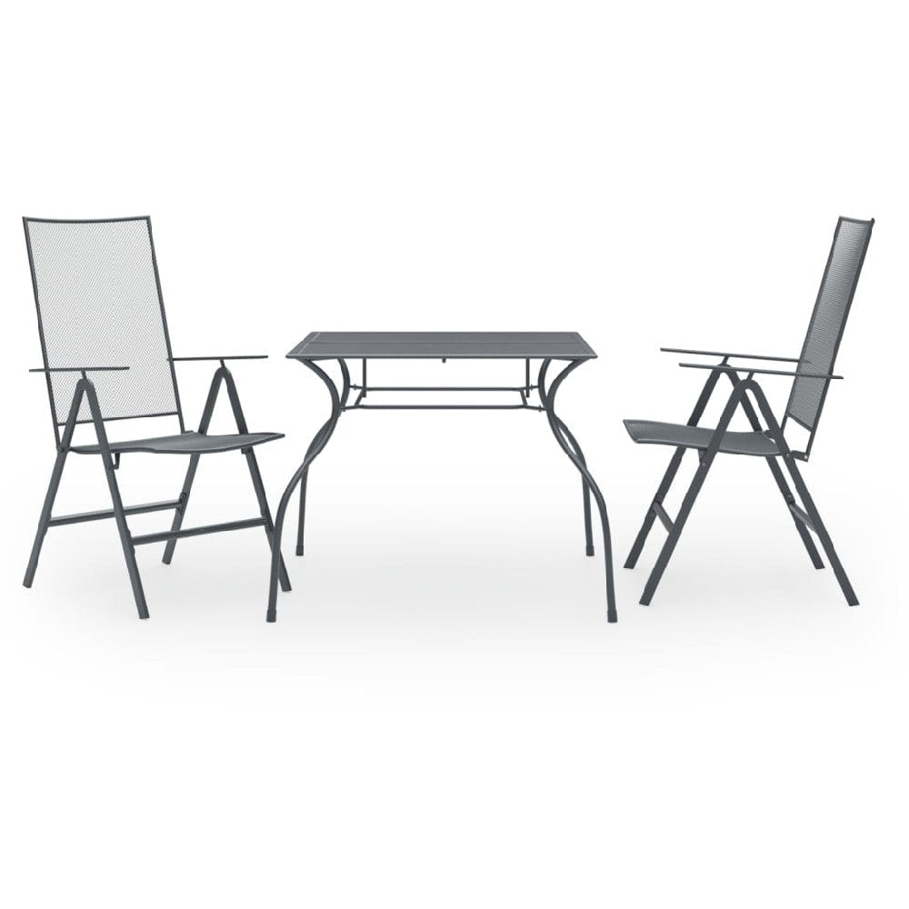 3pc Outdoor Breakfast Table Set with 2 Chairs, Square, Gray Steel
