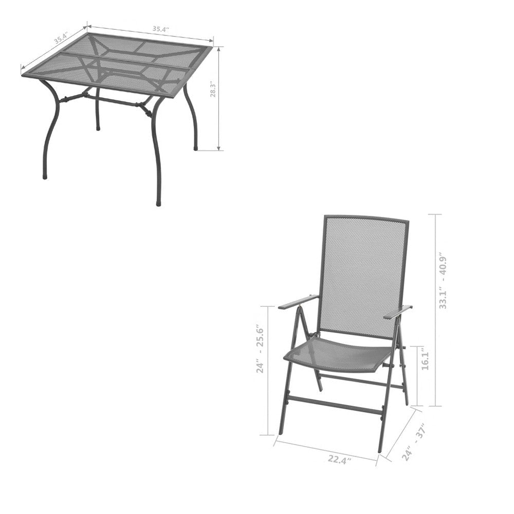 3pc Outdoor Breakfast Table Set with 2 Chairs Square Gray Steel BM325820